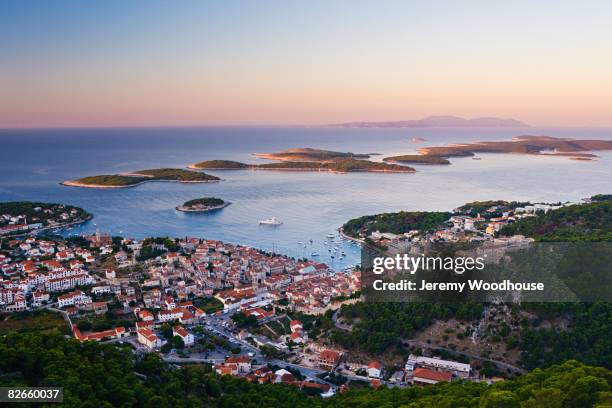 view of hvar town at dawn - hvar stockfoto's en -beelden