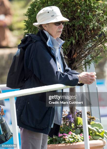 Princess Anne, Princess Royal watches Zara Tindall compete in the Show Jumping on BGS Class Affair at the Festival of British Eventing at Gatcombe...