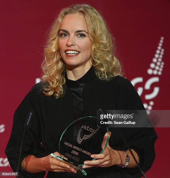 Actress Nina Hoss holds her Award for Social Impact at the Victress Gala 2008 on September 4, 2008 in Berlin, Germany.