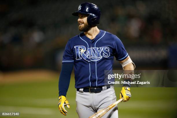 Trevor Plouffe of the Tampa Bay Rays stands on the field during the game against the Oakland Athletics at the Oakland Alameda Coliseum on July 18,...