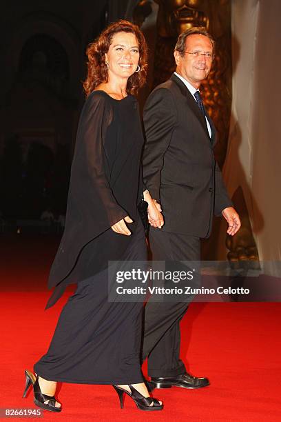 Monica Guerritore and Roberto Zaccaria attend the Yuppi Du premiere at the Sala Grande during the 65th Venice Film Festival on September 4, 2008 in...