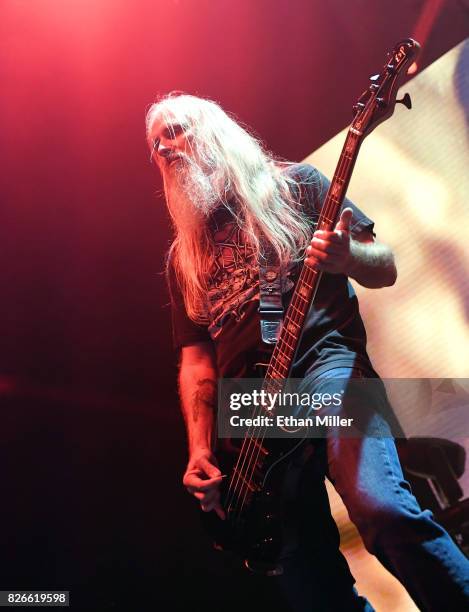 Bassist John Campbell of Lamb of God performs at The Joint inside the Hard Rock Hotel & Casino on August 4, 2017 in Las Vegas, Nevada.