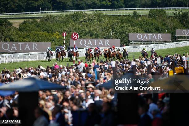 Oisin Murphy riding Scorching Heat win The Qatar Stewards Sprint Handicap Stakes on day five of the Qatar Goodwood Festival at Goodwood racecourse on...