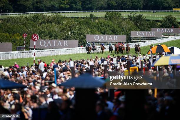 Oisin Murphy riding Scorching Heat win The Qatar Stewards Sprint Handicap Stakes on day five of the Qatar Goodwood Festival at Goodwood racecourse on...