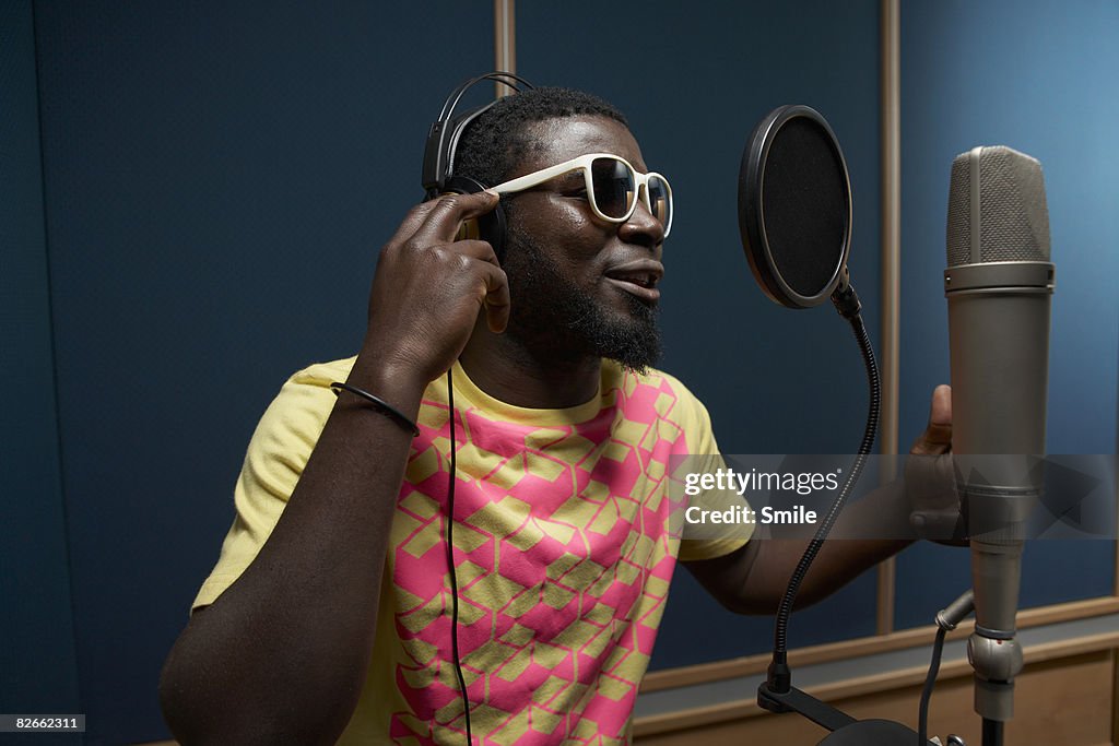 Singer in recording studio