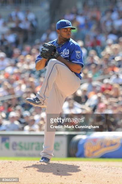 Ramon Ramirez of the Kansas City Royals pitches during the game against the Detroit Tigers at Comerica Park in Detroit, Michigan on August 31, 2008....