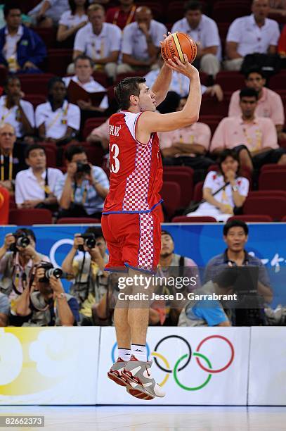 Marko Banic of Croatia shoots during the day 2 preliminary game against Australia at the Beijing 2008 Olympic Games in the Beijing Olympic Basketball...