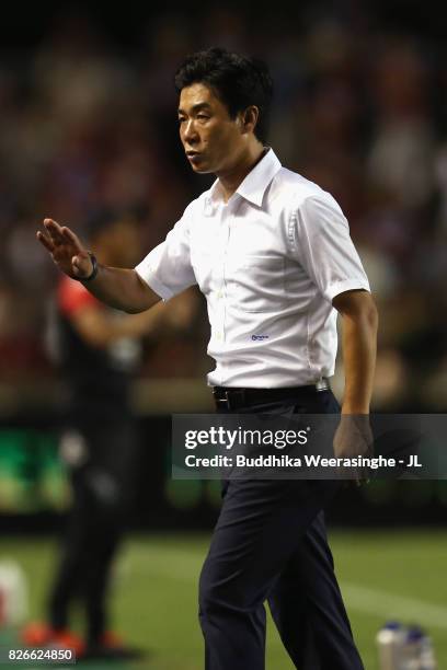 Head coach Yoon Jung Hwan of Cerezo Osaka looks on during the J.League J1 match between Cerezo Osaka and Consadole Sapporo at Kincho Stadium on...