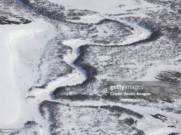 aerial snow covered tundra - toendra stockfoto's en -beelden