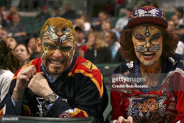 Closeup of Florida Panthers fans wearing paint and sitting in stands during game vs Toronto Maple Leafs. Sunrise, FL 1/30/2006 CREDIT: Bob Rosato