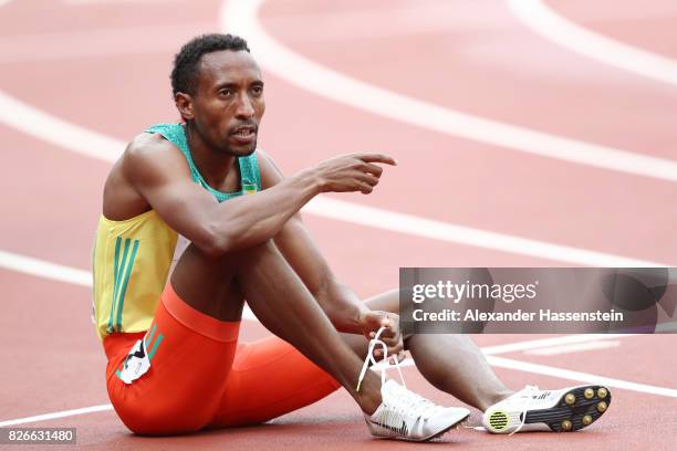 Mohammed Aman of Ethiopia competes in the mens 800m heats during day two of the 16th IAAF World Athletics Championships London 2017 at The London...
