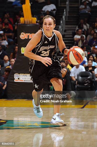 Becky Hammon of the San Antonio Silver Stars moves the ball up court during the game against the Los Angeles Sparks at Staples Center on August 30,...