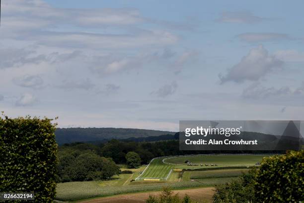 General view as runners race out in the country on day five of the Qatar Goodwood Festival at Goodwood racecourse on August 5, 2017 in Chichester,...