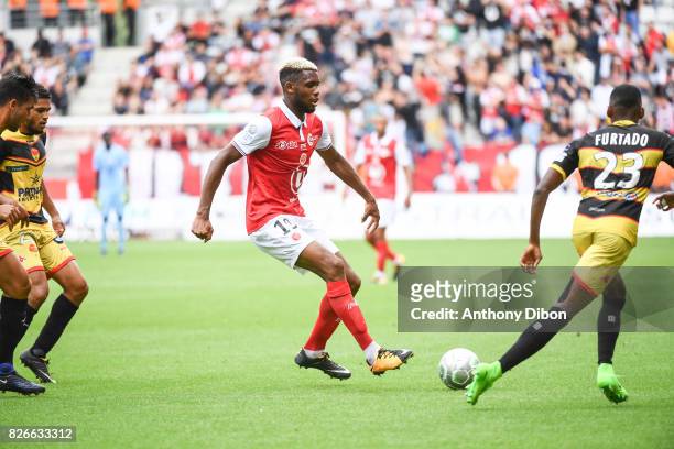 Theoson Siebatcheu of Reims during the French Ligue 2 match between Reims and Orleans at Stade Auguste Delaune on August 5, 2017 in Reims, France.
