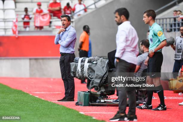 David Guion coach of Reims during the French Ligue 2 match between Reims and Orleans at Stade Auguste Delaune on August 5, 2017 in Reims, France.