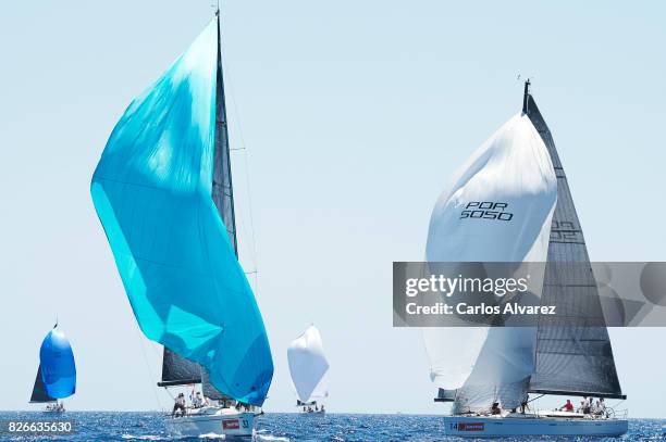 Sailing boat compete during a leg of the 36th Copa del Rey Mapfre Sailing Cup on August 5, 2017 in Palma de Mallorca, Spain.