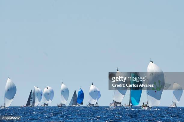 Sailing boat compete during a leg of the 36th Copa del Rey Mapfre Sailing Cup on August 5, 2017 in Palma de Mallorca, Spain.