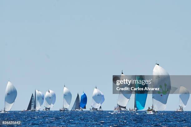 Sailing boat compete during a leg of the 36th Copa del Rey Mapfre Sailing Cup on August 5, 2017 in Palma de Mallorca, Spain.