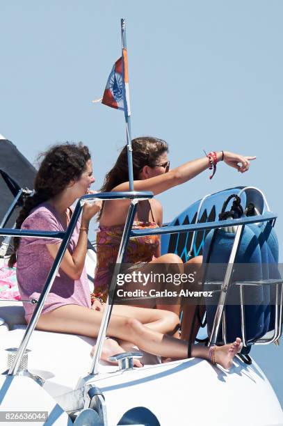 Victoria Federica de Marichalar y Borbon and Mar Torres are seen during the 36th Copa Del Rey Mafre Sailing Cup on August 5, 2017 in Palma de...