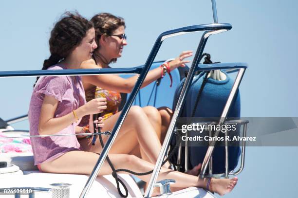 Victoria Federica de Marichalar y Borbon and Mar Torres are seen during the 36th Copa Del Rey Mafre Sailing Cup on August 5, 2017 in Palma de...