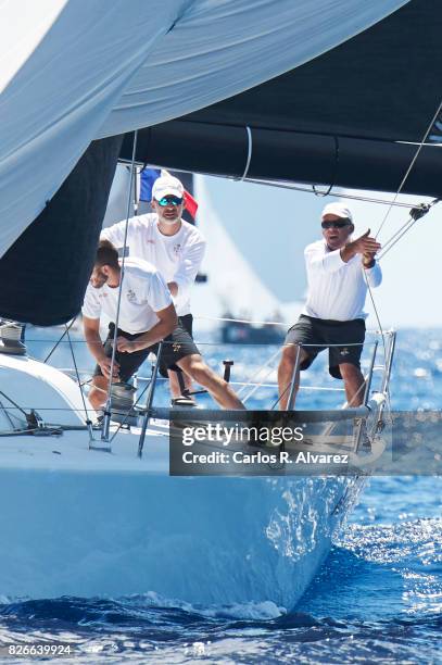 King Felipe VI of Spain compites on board of Aifos during the 36th Copa Del Rey Mafre Sailing Cup on August 5, 2017 in Palma de Mallorca, Spain.