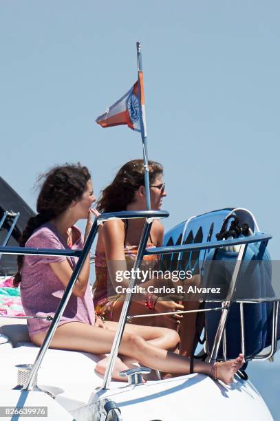 Victoria Federica de Marichalar y Borbon and Mar Torres are seen during the 36th Copa Del Rey Mafre Sailing Cup on August 5, 2017 in Palma de...