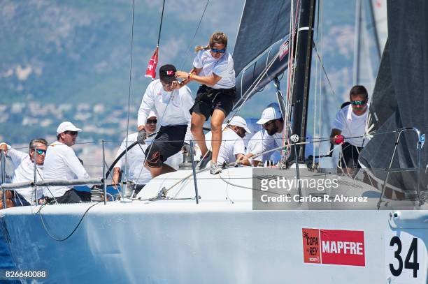 Sailing boat competes during a leg of the 36th Copa del Rey Mapfre Sailing Cup on August 5, 2017 in Palma de Mallorca, Spain.