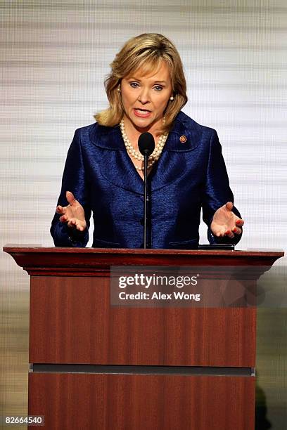 Rep. Mary Fallin speaks to the crowd on day four of the Republican National Convention at the Xcel Energy Center on September 4, 2008 in St. Paul,...