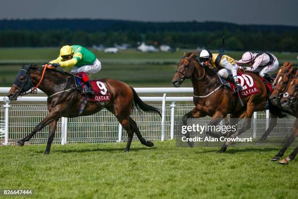 Frankie Dettori riding Lancelot Du Lac win The Qatar Stewardsâ Cup Handicap Stakes on day five of the Qatar Goodwood Festival at Goodwood racecourse...