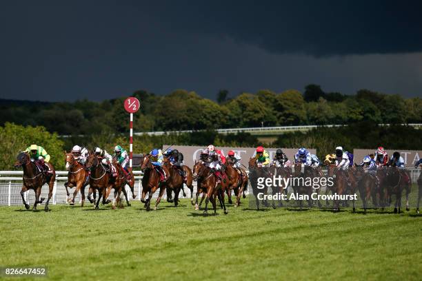 Frankie Dettori riding Lancelot Du Lac win The Qatar Stewardsâ Cup Handicap Stakes on day five of the Qatar Goodwood Festival at Goodwood racecourse...