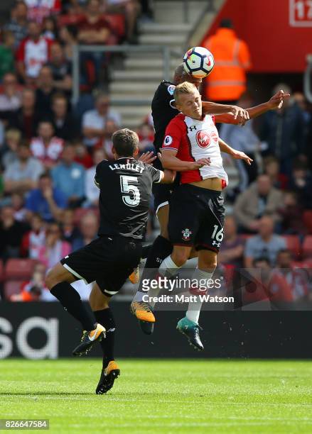 James Ward-Prowse of Southampton during the pre-season friendly between Southampton FC and Sevilla at St. Mary's Stadium on August 5, 2017 in...