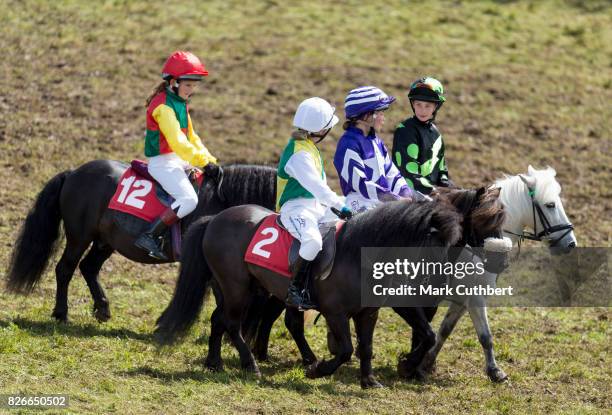 The Shetland Pony race at the Festival of British Eventing at Gatcombe Park on August 5, 2017 in Stroud, England.