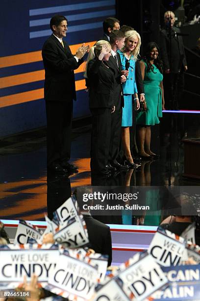 Cindy McCain , wife of Republican U.S presidential nominee U.S. Sen. John McCain , stands with her children Meghan, Andy, Jimmy, Doug, Bridget, and...