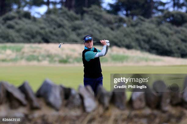 Mark McNulty of Ireland in action during the second round of the Scottish Senior Open at The Renaissance Club on August 5, 2017 in North Berwick,...