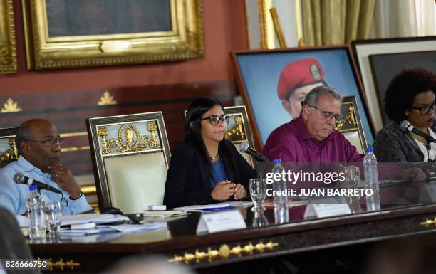 The president of the new Venezuelan Constituent Assembly, Delcy Rodriguez , its First Vice-President Aristobulo Isturiz and Second Vice-President...