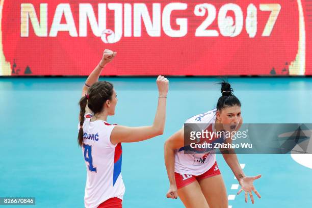 Tijana Boskovic of Serbia celebrates during 2017 Nanjing FIVB World Grand Prix Finals between Brazil and Serbia on August 5, 2017 in Nanjing, China.