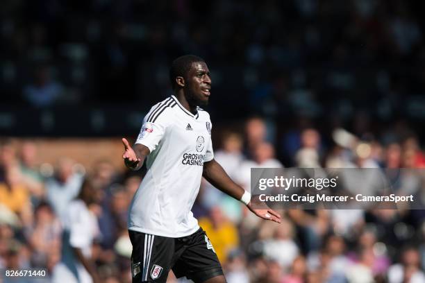 Fulham's Aboubakar Kamara reacts during the Sky Bet Championship match between Fulham and Norwich City at Craven Cottage on August 5, 2017 in London,...