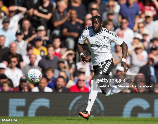 Fulham's Aboubakar Kamara in action during the Sky Bet Championship match between Fulham and Norwich City at Craven Cottage on August 5, 2017 in...