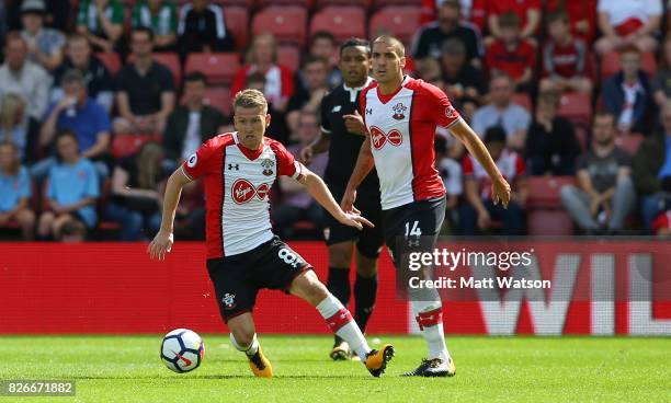 Southampton FC's Steven Davis during the pre-season friendly between Southampton FC and Sevilla at St. Mary's Stadium on August 5, 2017 in...