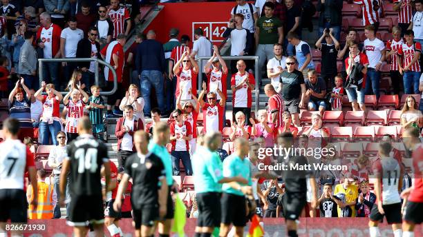 Saints fans during the pre-season friendly between Southampton FC and Sevilla at St. Mary's Stadium on August 5, 2017 in Southampton, England.