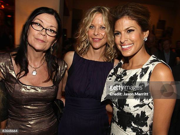 Producer Victoria Pearman, actress Meg Ryan, and actress Eva Mendes pose at the premiere after party for "The Women" in Westwood, California on...