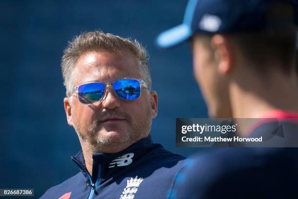 Darren Gough looks on during England U19 cricket training at the SSE Swalec Stadium on August 5, 2017 in Cardiff, Wales. The Royal International...