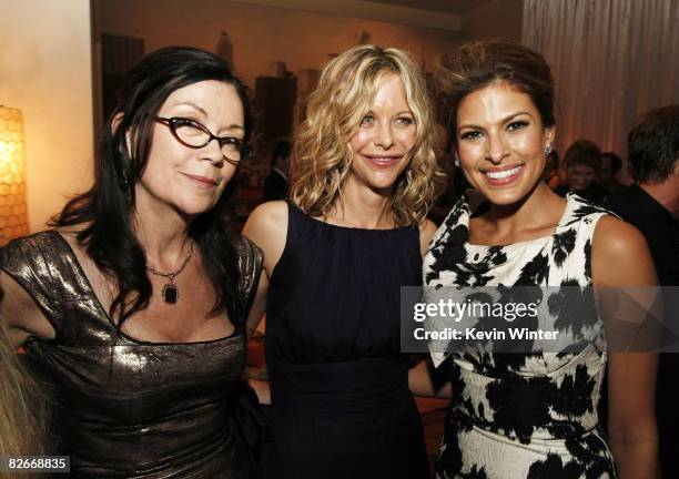 Producer Victoria Pearman , actors Meg Ryan and Eva Mendes pose at the after party for the premiere of Picturehouse's "The Women" at the Napa Valley...