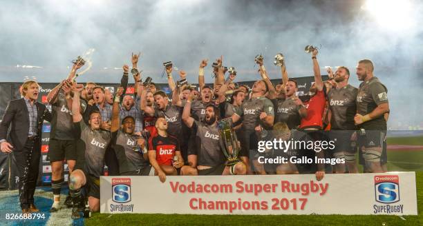 Crusaders are crowned the 2017 Super Rugby champions during the Super Rugby Final match between Emirates Lions and Crusaders at Emirates Airline Park...