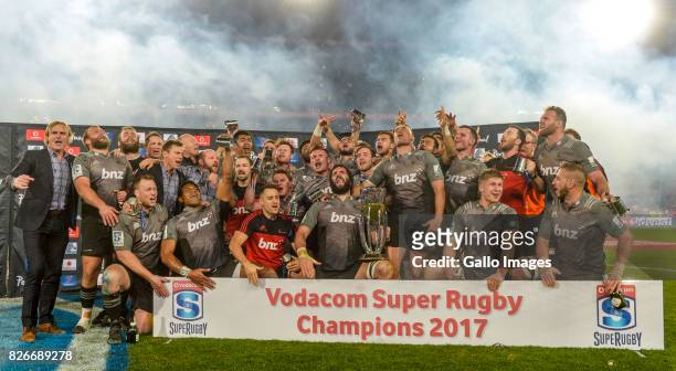 Crusaders are crowned the 2017 Super Rugby champions during the Super Rugby Final match between Emirates Lions and Crusaders at Emirates Airline Park...