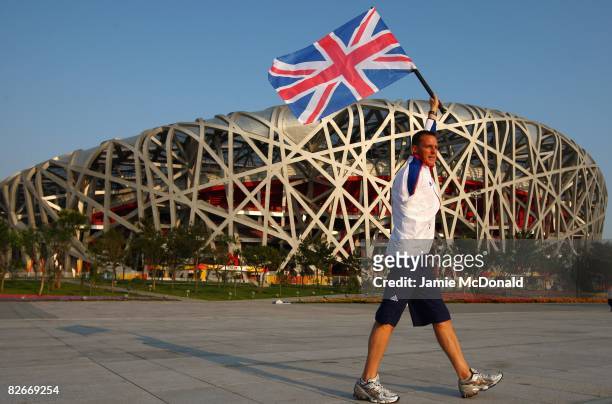Daniel Crates of Great Britain parades outside the National Stadium after being named as the Team GB flag bearer for the Beijing Paralympic Games...