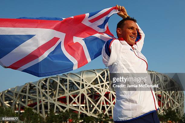 Daniel Crates of Great Britain parades outside the National Stadium after being named as the Team GB flag bearer for the Beijing Paralympic Games...