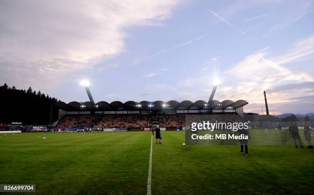 Stadium reacts during the UEFA Europa League Qualifier between MFK Ruzomberok and Everton on August 3, 2017 in Ruzomberok, Slovakia.
