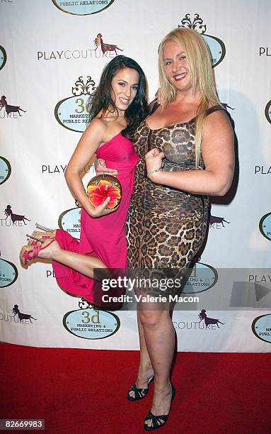 Actresses Christina DeRosa and Robin Coleman arrive at the Play Couture Celebrates Red Carpet Grand Opening on September 4, 2008 in Los Angeles,...