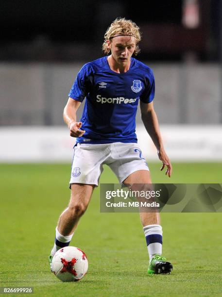 Tom Davies reacts during the UEFA Europa League Qualifier between MFK Ruzomberok and Everton on August 3, 2017 in Ruzomberok, Slovakia.